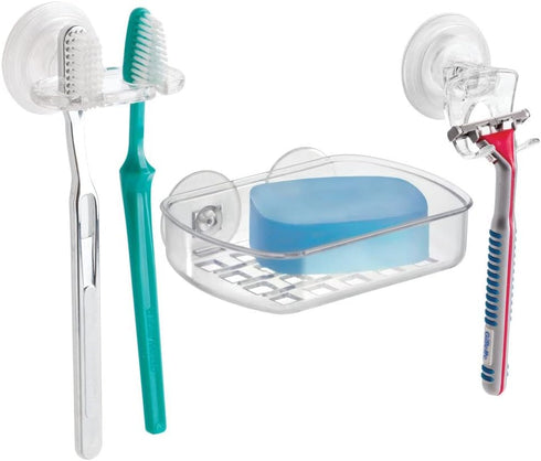iDesign BPA-Free Plastic Bathroom Suction Toothbrush Holder - 2.75" x 2.25" x 2", Clear...