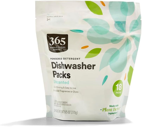 365 by Whole Foods Market, Powdered Detergent Dishwasher Packs, Unscented, 18 Count...
