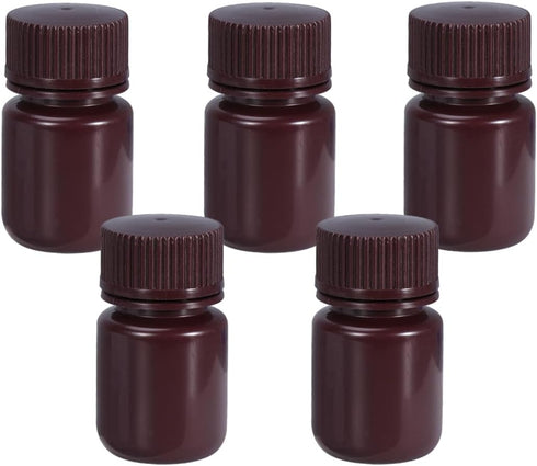 1 oz Wide Mouth Lab Reagent Bottle, Laboratory Grade Chemical Container, Sealed Leak-proof Amber HDPE Bottle, Pill Bottle, Water Sample Bottle(5 P...