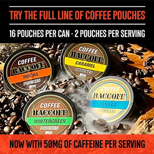 1 Can, BaccOff Premium Flavored Mocha Coffee Pouches with 50 MG of Caffeine Per Serving, No Tobacco Dip, No Nicotine Smokeless Alternative Snuff...
