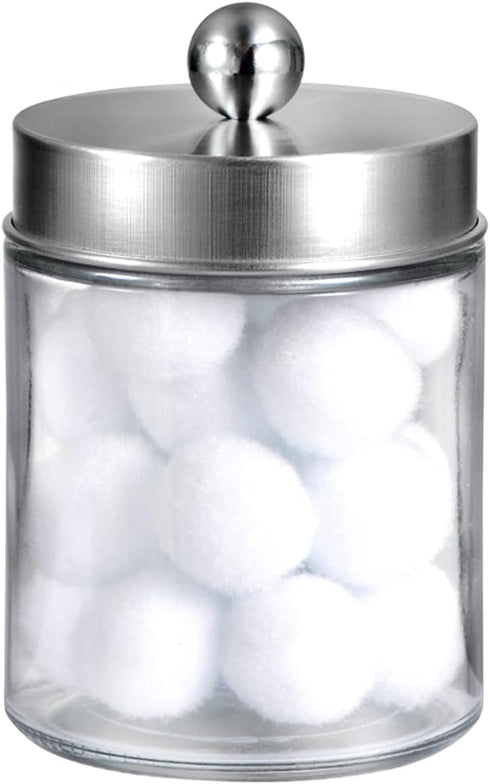 Amolliar Apothecary Jars Bathroom Vanity Organizer -Countertop Canister Jar with Storage Lid - Qtip Dispenser Holder Glass for Qtips,Cotton Swabs,...