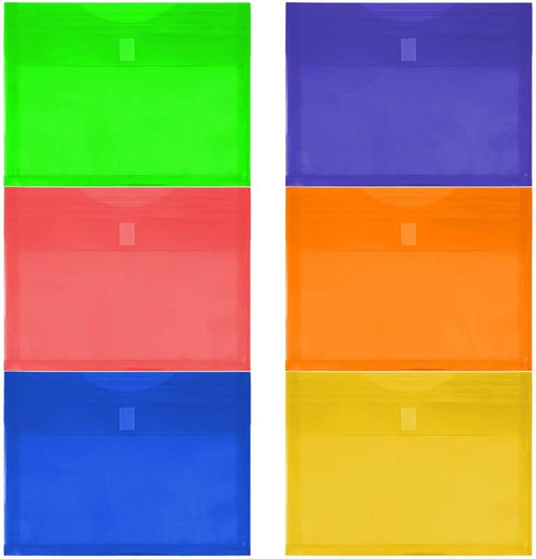 JAM PAPER Plastic Expansion Envelopes with Hook & Loop Closure - Letter Booklet - 9 3/4 x 13 with 1 Inch Expansion - Assorted Colors - 6/Pack...