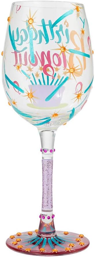Enesco Designs by Lolita Birthday Blowout Hand-Painted Artisan Wine Glass, 1 Count (Pack of 1), Multicolor...