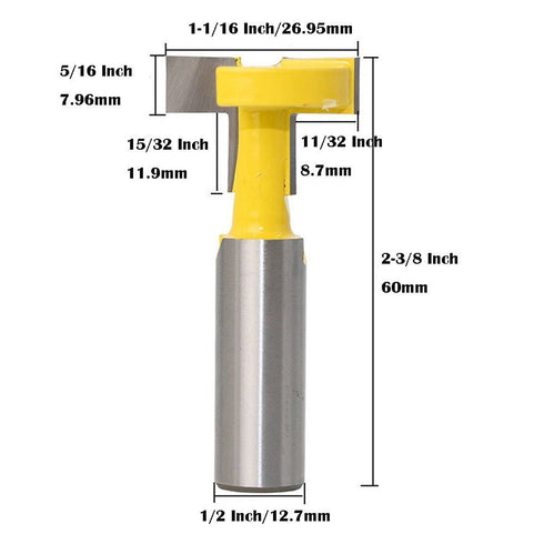 1/2" Shank Straight T-Slot & T-Track Slotting Cutter Router Bit Wood Groove Milling Cutter Woodworking Tool, 1-1/16 Inch Diameter...