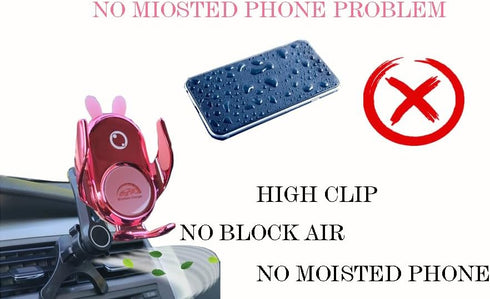 Car Phone Holder Mount Wireless Charging Auto Clamping Rotatable Vent Clip Cute Pink Rabbit Woman for iPhone 15 14 13 12 11 10 Pro Xs Samsung S23 ...