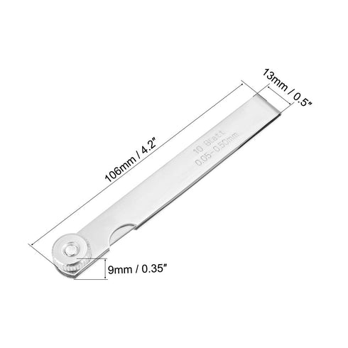 uxcell Metric Thickness Feeler Gauge 0.05-0.50mm 10 Blades Mn Steel Measuring Tool for Gap Width...