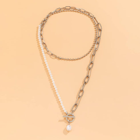 Pearl Paperclip Necklace Toggle Clasp Necklace Statement Pendant Pearl Chains Ball Chain Layered Choker Necklace Girls Jewelry Gift for Women...