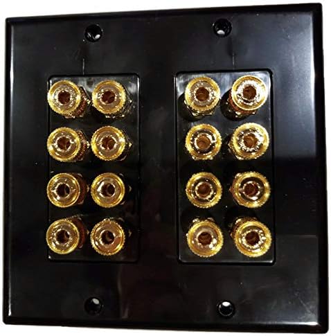 Black Speaker Wall Plate 16 Post for 8 Speakers and Color Coded for Home Theater System Dolby Audio Dolby Sound HDTV by Hookup.com....