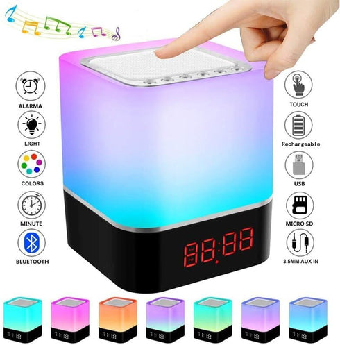 Bluetooth Speaker, Alarm Clock Bluetooth Speaker Multi-Color Changing Bedside Lamp, MP3 Player, Wireless Speaker with Lights, TF Micro SD Card Slo...