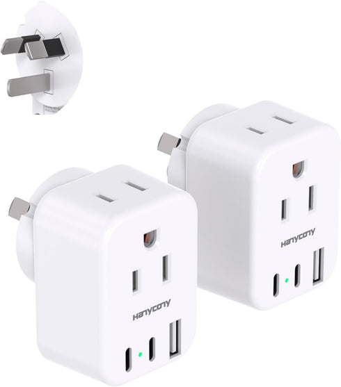 US to Australia New Zealand Power Plug Adapter, Australia Travel Adapter with 2 Outlets 3 USB Ports(2 USB C), Type I Plug Adapter for USA to Austr...