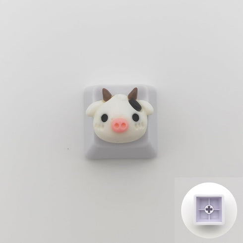 Personalized Cute White Keycap Custom 3D Keycap ESC Key OEM R4 Profile Keycap for Mechanical Keyboard MX Switch Lovely Cartoon Keycap (Cartoon Cow...