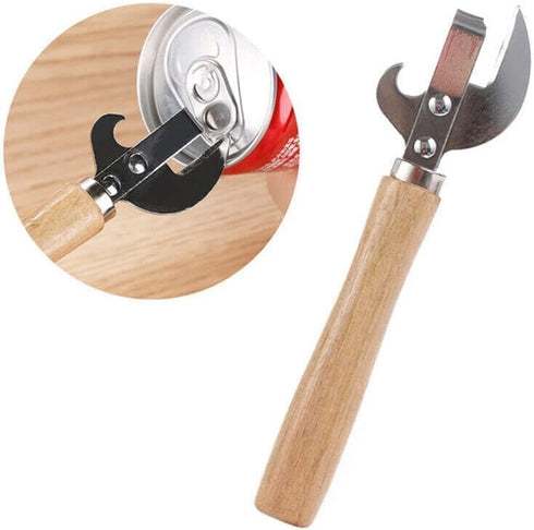 Stainless Steel Kitchen Utensil Multifunctional Lid Remov-e Side Cut Manual Can Opener with Wood Handle...