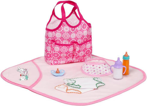 8 pcs Complete Doll Accessories Baby Diaper Bags Doll Bottle with Changing Set for Baby Dolls, Including Bottles, Diapers, Changing Pad, Bib and D...