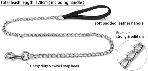 Beirui Premium 4 Foot Chain Heavy Duty Dog Leash - Soft Padded Handle Lead - Perfect Basic Leashes for Large & Medium Size Pets Walking,Traffic Tr...