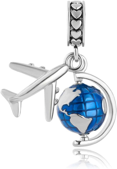 Charm Beads Pendants Fit for Pandora Bracelets Necklace Spinning Globe Airplane Travel Enamel Dangel...
