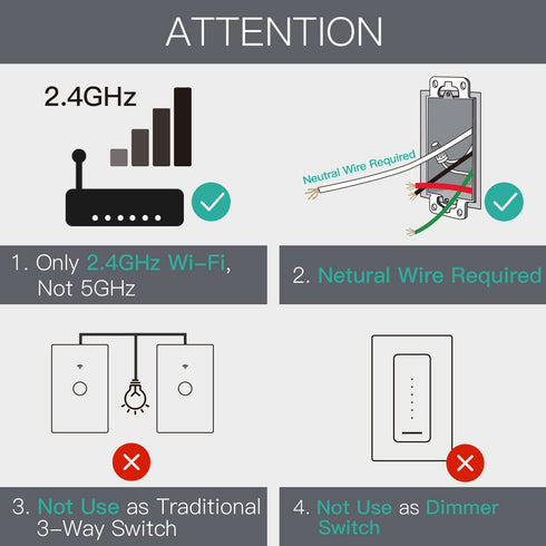MoesGo WiFi Wall Push Button Smart Light Switch,Multi-Control, 2.4GHz WiFi Light Switches, Neutral Wire Required,Remote Control Smart Life/Tuya, W...