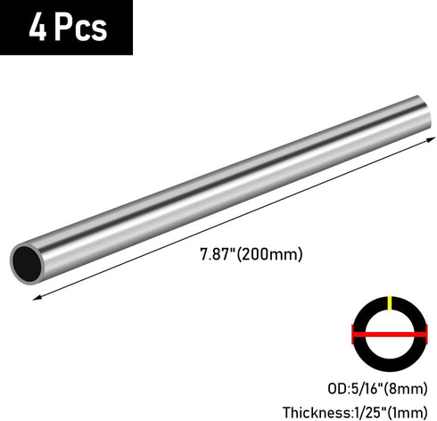 5/16" OD 304 Stainless Steel Tube, Thickened 304 Stainless Steel Seamless Tubing Round Metal Pipe, 7.87" Length Industrial Metal Straight Tube, 4 ...
