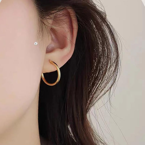 Clip On Hoop Earrings for Women - Silver and Gold-Tone Brass Spring Hoops for Non-Pierced Ears...