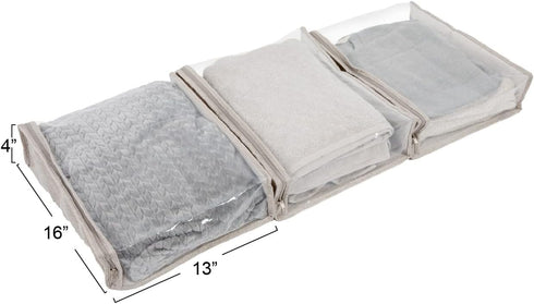 Household Essentials Under Bed Zippered Sweater Storage Bags with Clear Vision Panel, Set of 3, Silver,Gray...