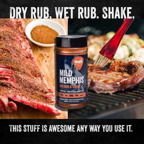 Memphis Marinades, 11.5oz Mild Memphis BBQ Rub & Shake - BBQ Seasoning & Flavor Enhancer for Chicken, Beef and Pork, Air Fryer Marinade Mix,...
