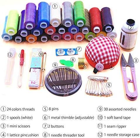 2 Layers Sewing Kits with Vintage Box Sewing Accessories Supplies Kits for Adults Kids Beginner Travel Sewing Basket Metal Handle Red...