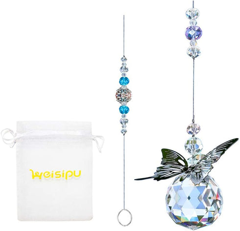 WEISIPU Crystal Hanging Decorations - Hanging Ornament Crystals Butterfly Suncatchers with Clear Crystal Ball for Home, Office, Garden Decoration,...