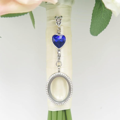 Wedding Bouquet Locket Charm Rhinestone Photo Charm Memorial Bride Pendant Memorial Photo Keepsake Something blue...