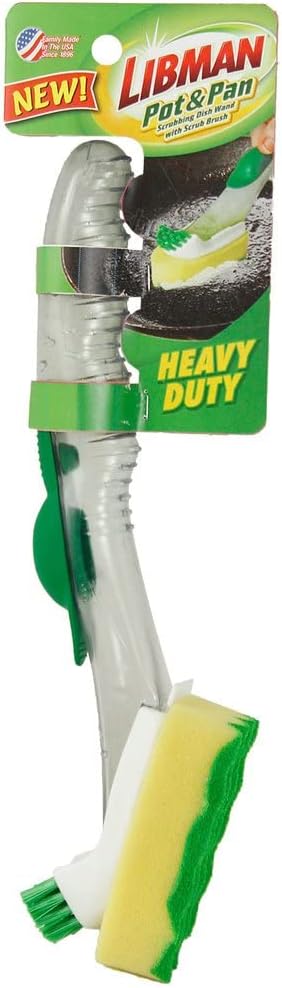 Libman Pot and Pan Scrubbing Dish Wand Scrub Brush Bundle with Curved Kitchen Brush and Two Sponge Refills...