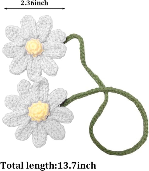 Crochet Daisy Car Accessories, Automotive Stuff Charm Ornament Pendant Knitted Cute Rear View Mirror Hanging Interior Decoration Aesthetic Handmad...