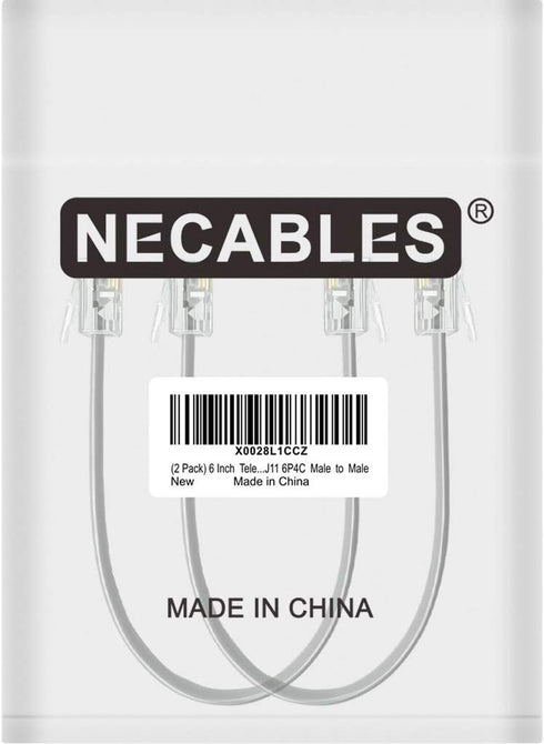 NECABLES 2Pack 6 Inch Short Telephone Cord Phone Cable Wall Phone Cord for Landline RJ11 6P4C Male to Male...