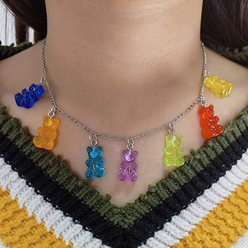 KURTCB Gummy Bear Necklace Y2k Colorful Resin Crazy Aesthetic Necklace Bracelet Hairpin for Women...