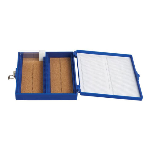 Heathrow Scientific HS15994A Premium Microscope Slide Box, 100-Place, Cork, ABS, Blue, 208mm Length, 175mm Width, 34mm Height...