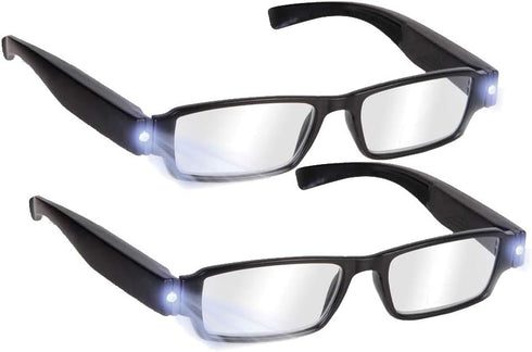 Bright LED Readers with Lights Reading Glasses Lighted Magnifier Nighttime Reader Compact Full Frame Eyewear Clear Vision Unisex Clear Vision Ligh...