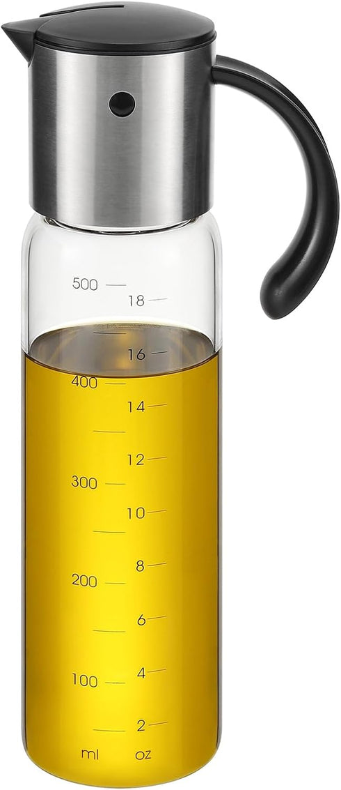Vucchini Large Olive Oil Dispenser Bottle 17 oz - Auto Flip Condiment Container - Leakproof Vinegar Dispenser Glass Cruet Stainless Steel...