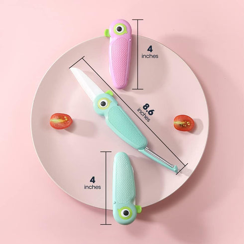 Portable Ceramic Paring Knife - 2.5 Inches Sharp Blade, Small Folding Knife, Cutter Peeler 2 in 1, Mini Cute Portable Fruit Knife for Travel, Camp...