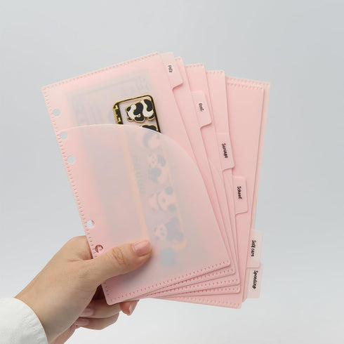 Pink Cash Envelopes A6 Binder Pockets Dividers 6 Tabs PP A6 Binder Inserts with Label Stickers Cash Envelope for Budgeting A6 6-Ring Budget Binder...