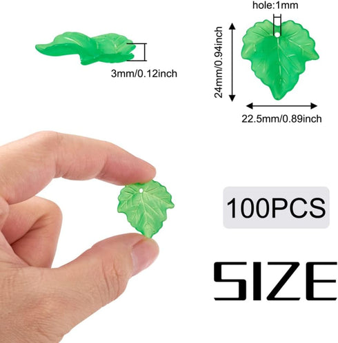 Beadthoven 100-Piece Frosted Style Leaf Acrylic Charms Pendants for Jewelry Making Accessory DIY Crafts Home Decoration | 24x22.5x3mm (Green)...