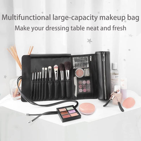 Makeup Brush Organizer with Lid,Makeup Brush Holder Case Dustproof Black,Make Up Brush Bag Pouch with Cover Trave...