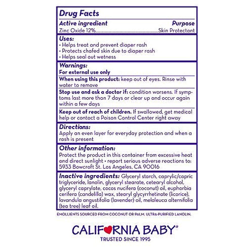 California Baby Calming Diaper Rash Cream | Zinc Oxide Ointment | 100% Bio-Based | Calming Lavender Scent | Hypoallergenic | Soothing Diaper Rash ...