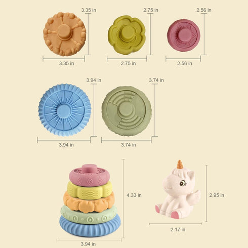 Baby Stacking Nesting Toys, Soft Squeeze Building Circle with Pink Horse, Baby Teething Toy Sensory Early Educational Toys for Newborn Toddlers...