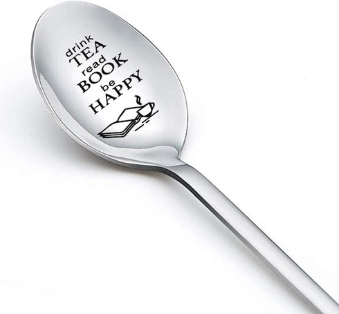 Tea Book Gifts Spoon for Women Men Drink Tea Read Book be Happy Spoon for Daughter Friends Tea Book Lover Gift for Teen Christmas Birthday Gifts f...