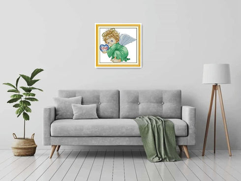 Amiiba Stamped Cross Stitch Kits, Angel Baby Boy Blue Heart DIY 11CT 13.3x12.9 inch (Baby Boy)...