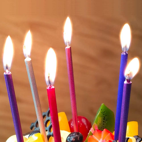 12 Count Long Thin Red Birthday Cake Candles in Holders for Birthday Wedding Party Cupcake Decorations Tall Candle...