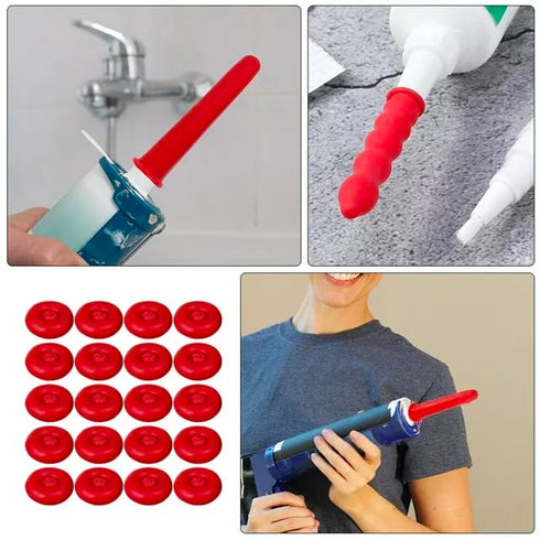 20Pcs Red Adhesives Sealers Caulk Tip Covers Caulk Cap for Seal Caulking Tubes,Protective Cover Hardware Caulk Saver Sealer Caps Nozzle Sealant Pr...