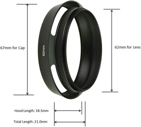 SIOTI 62mm Lens Hood, Matte Treatment Inside, Aluminum Material, Compatible with All Camera Lens S/C/N/F/O/P etc.(62mm)...
