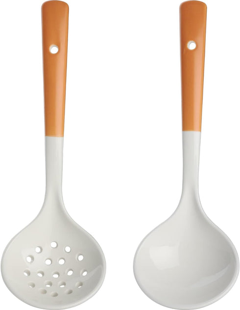 Ceramics Ladle Spoon Set of 2 Large Soup Ladle with Skimmer Slotted Spoons Kitchen Ladles Hot Pot Strainer Spoons for Cooking Serving Stirring (St...