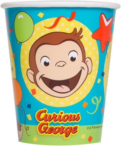 Curious George Paper Cups - 9oz (Pack of 8) - Delightful, Sturdy & Eco-Friendly Party Essentials - Perfect for Kids' Birthdays, Themed Events & Ce...