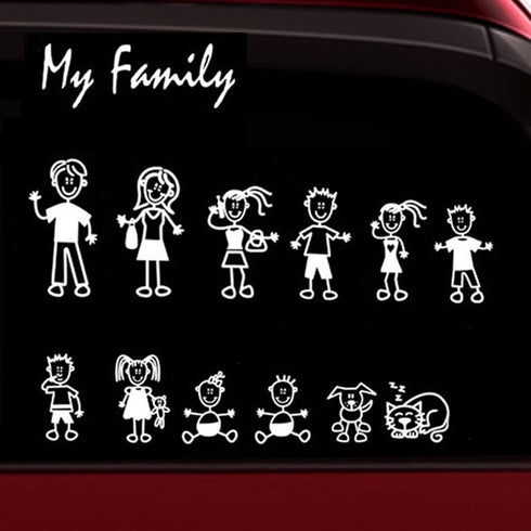 TOTOMO 13 Stick Figure My Family Car Stickers (Style#1) with Pet Dog Cat Family Car Decal Sticker for Windows Bumper...