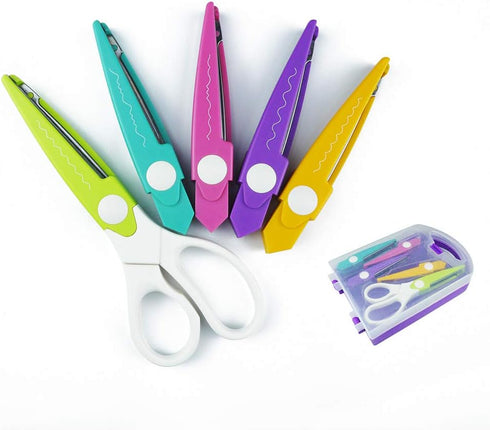 Decorative Paper Edge Scissors Set, 5 pairs Zig Zag Edges with Portable Organizing Container, great for DIY Paper Wavy Edge Cutting, Crafts, Scrap...