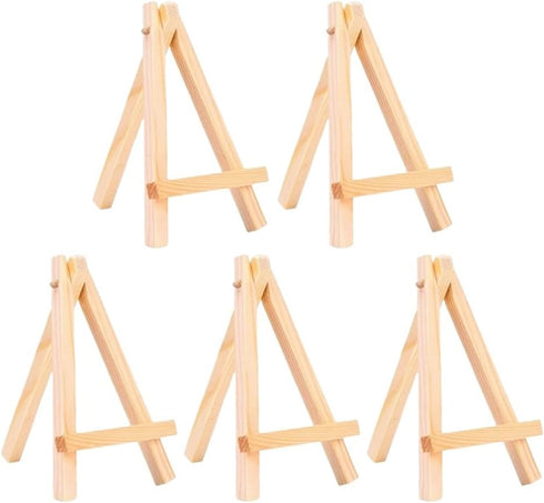5 Pack 4.9" Mini Wood Display Easel, Natural Wooden Tripod Holder Stand for Displaying Small Canvases, Business Cards, Photos...
